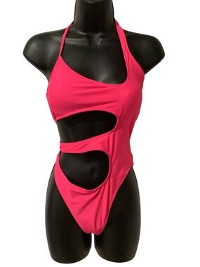 Hot Pink Asymmetric Cutout One-Piece Swimsuit Brand New